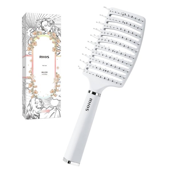 RHOS Curved Vented Hair Brush for Faster Blow Drying/Styling,Paddle Vented Hair Brush for Women&Men-Styling Hair Brush for Curly,Thick,Bangs,Wet and Dry Hair(1 Pack-White)