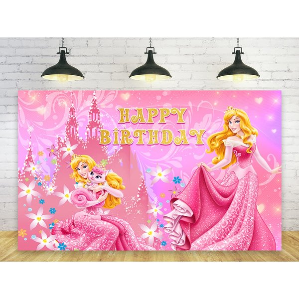 Princess Backdrop for Birthday Party Decorations, Princess Aurora Background for Baby Shower Party Cake Table Decorations Supplies, Sleeping Beauty Theme Banner, 5x3ft