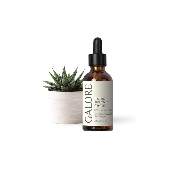 Olive Oil Hair & Scalp Treatment, Hair Oil for Hair Loss & Breakage - Pure Olive Oil with Vitamin E & Essential Oils for damaged, frizzy, dry, curly hair - Natural Hair Growth Serum - GALORE Naturals