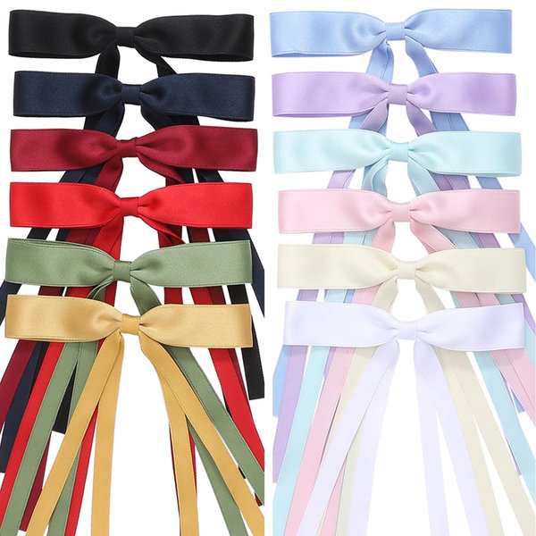 Slevaty 12 PCS Hair Bows for Women, Hair Ribbon with Long Tail Bowknot Hair Clips for Women Girls, Hair Barrettes with Bow Accessories (12 Color mixing)