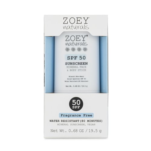 Zoey Naturals SPF 50 Mineral Sunscreen Stick for Babies & Kids - Safe Sunblock Moisturizer for Body & Face - with Rose Hips Oil, Zinc Oxide, Cruelty Free and Reef Safe, Made in USA