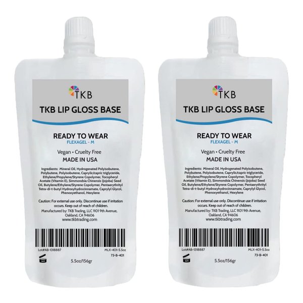 TKB Lip Gloss Base (Flexagel M) | Ready-to-Wear| Moisturizing, High Shine, Crystal Clear, Vegan and Cruelty free| Made in USA. (11 oz (2 of 5.5 oz bag))