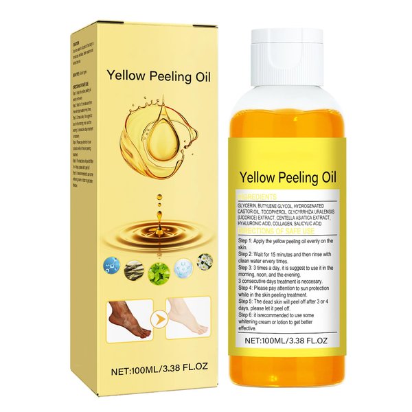 Yellow Peeling Oil, Exfoliating Chemical Peel At Home for Hand, Body and Foot Peel, Extra Strong Exfoliant Peeling Oil for Dark Skin Extra Strength All Skin Type 3.38 Fl Oz
