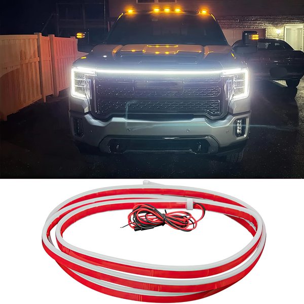 DREAMOTOR 94.5 Inch Car Hood Light Strip, White Exterior Dynamic Car LED Hood Light, Flexible & Waterproof, Universal Exterior Daytime Running Light Strip with Fuse Protection for Cars, SUVs, Trucks