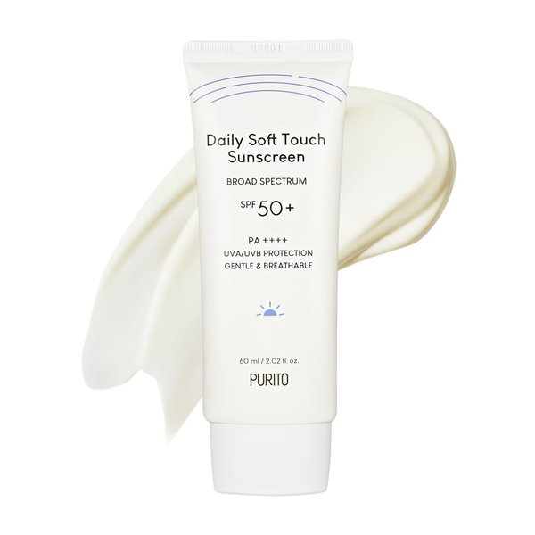 PURITO Daily Soft Touch Sunscreen 60ml Face Sunscreen Oil Free UVA & UVB Protection Lightweight and Oil Free Korean Sunscreen For All Skin Type and Vegan & Cruelty-Free