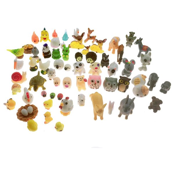 SIX VANKA Miniature Animals 65pcs Mini Resin Decoration Set for Childrens Birthday Party Kids Presents Doll House Pretend Play Toys DIY Garden Flowerpot Succulent Planter
