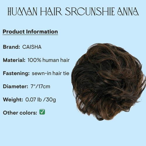 CAISHA 100% HUMAN HAIR Scrunchie Hair Piece Updo Braid Hair Scrunchy Messy Bun Dark Brown Mix H312i