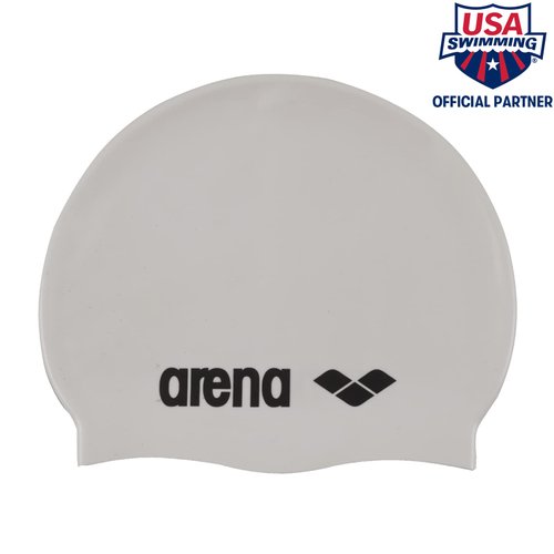 Arena Classic Unisex Soft Silicone Swim Cap for Women and Men, Intensive Training and Racing Comfortable Non-Slip Long Hair Swimming Hat, White/Black