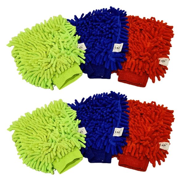 Lab88 Microfiber House Cleaning and Car Wash Mitts- Double Sided Chenille Microfiber Glove - Dynamic Microfiber Cleaning Cloth Mitten FITS Adult Hand (Multi-Color, 6-Pack)