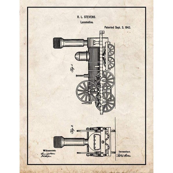 Locomotive Train Patent Print Old Look with Border (5" x 7") M10228