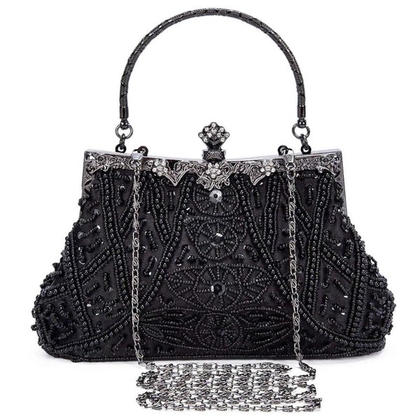 Selighting 1920s Vintage Beaded Clutch Evening Bags for Women Formal Bridal Wedding Clutch Purse Prom Cocktail Party Handbags Black