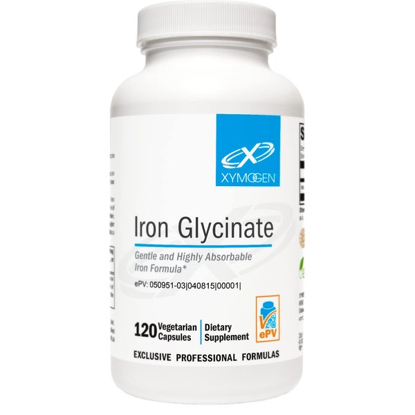 XYMOGEN Iron Glycinate - Gentle, Highly Absorbable Iron Supplement for Women + Men - 29mg Patented Iron Bisglycinate Chelate Supports Healthy Ferritin and Hemoglobin Levels (120 Iron Capsules)