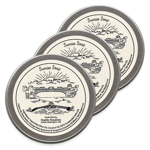 Seattle Sundries Refreshing Citrus Mint Soap for Women & Men - 3x (4oz) Moisturizing Shea Butter Bar Soap in a Low Waste Travel Tin - Rowing Coach Gift Set Pack