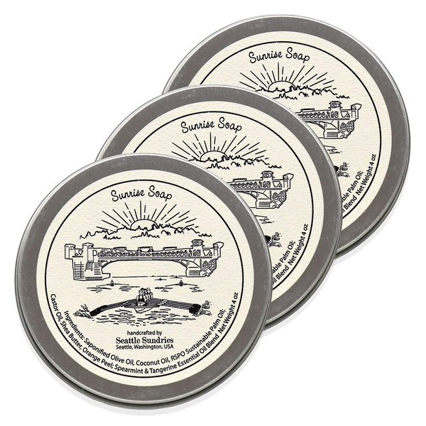 Seattle Sundries Refreshing Citrus Mint Soap for Women & Men - 3x (4oz) Moisturizing Shea Butter Bar Soap in a Low Waste Travel Tin - Rowing Coach Gift Set Pack
