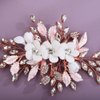 Teyglen Bridal Wedding Flower Rhinestone Hair Clip Hairpin Floral Rose Gold Crystal Leaf Hair Barrette Handmade Wedding Hair Piece Hair Accessories for Women Bride Girls (Rose Gold)