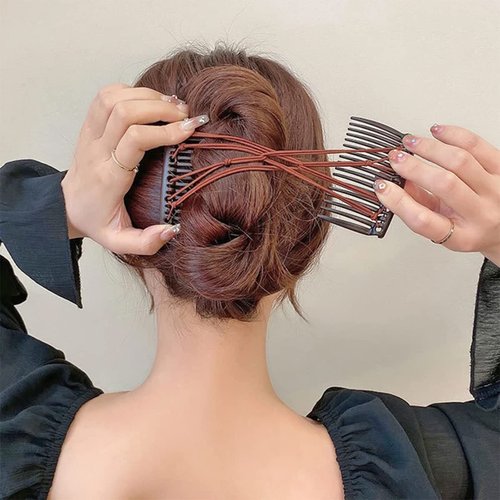 4 Pieces Elastic Beaded Magic Hair Comb Stretchy Double Comb Hair Fork Clips No Crease Hairpins Combs for Women Girls Vintage Hairstyle Multipurpose Hair Accessories, 4 Color (Classic Style)
