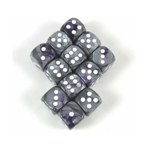 Purple Steel Gemini with White Pips 12mm D6 Dice Set of 12 Wondertrail WCX26832E12