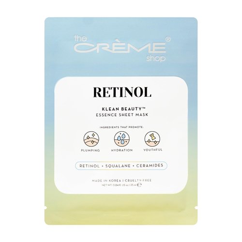 The Crème Shop RETINOL Klean Beauty Essence Sheet Mask, Retinol Facial Mask, K Beauty Face Mask - 5 Pack
