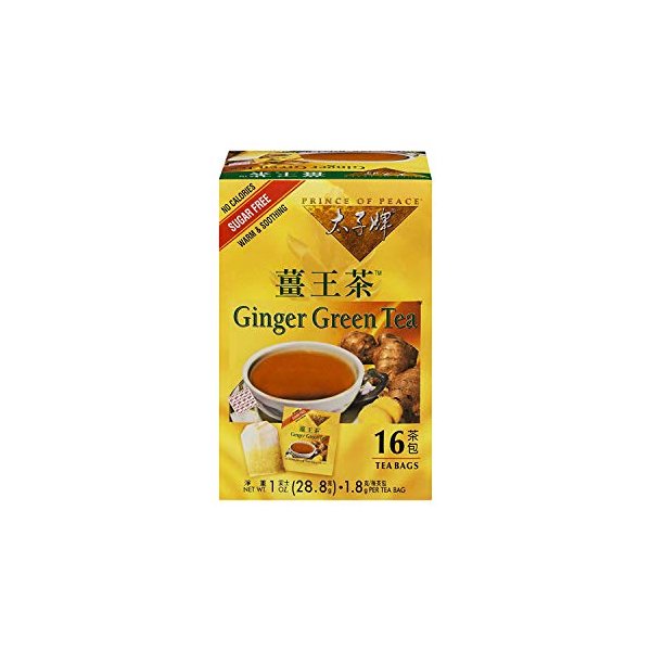 Prince of Peace Ginger Green Tea, 4 Pack - 16 Tea Bags Each – Chinese Tea Bags – Green & Ginger Tea Bags – Prince of Peace – Herbal Tea – Ginger Green Tea Bag – Sugar Free Tea