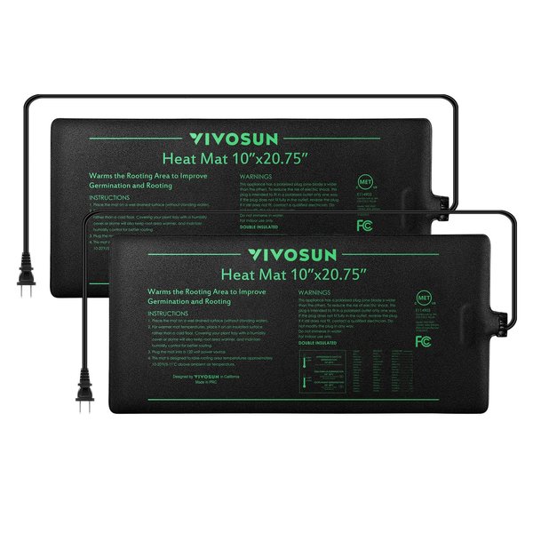 VIVOSUN 2 Pack Durable Waterproof Seedling Heat Mat 10" x 20.75" UL & MET-Certified Warm Hydroponic Heating Pad for Germination, Indoor Gardening, Greenhouse