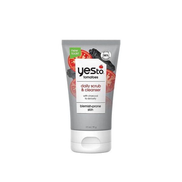 Yes To Tomatoes Clear Skin Detoxifying Charcoal Deep Cleansing Scrub 3.5 Oz, For All Skin Types To Deep Clean & Purify Skin, Vegan With 96% Natural Ingredients