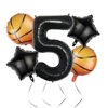 Basketball Themed 5th Birthday Party Balloons，40inch Black Number Balloon 5，Basketball Balloons 5th Birthday，5th Birthday Basketball Theme Party Supplies (5Pcs Black Basketball 5)