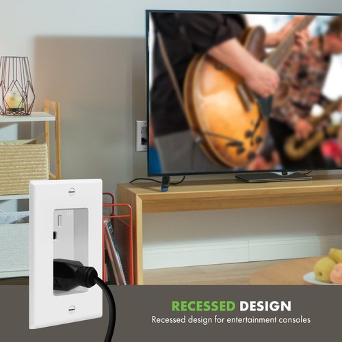 TOPGREENER Recessed Duplex Receptacle Outlet, Tamper-Resistant, Size 1-Gang 4.48" x 2.76", 15A 125V, TG15RD31-2PCS, White, 2 Pack