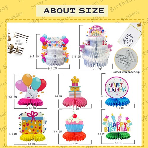 Happy Birthday Table Decorations Honeycomb Centerpiece Decor for Party Tables Kids Colorful Fake Birthday Cake Kit Center Pieces 8 Pack Supplies
