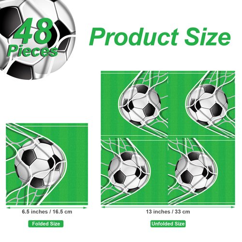 Aodaer 48 Pieces Soccer Paper Napkins Disposable Football Party Napkins Sports Ball Napkins Soccer Cocktail Dinner Napkin Set 13" x 13" Unfolded Football Tableware Napkins for Sports Party Supplies