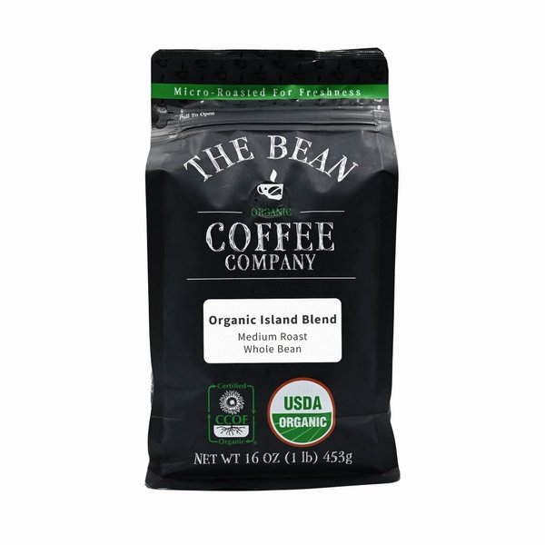 The Bean Organic Coffee Company Island Blend, Medium Roast, Whole Bean Coffee, 16-Ounce Bag