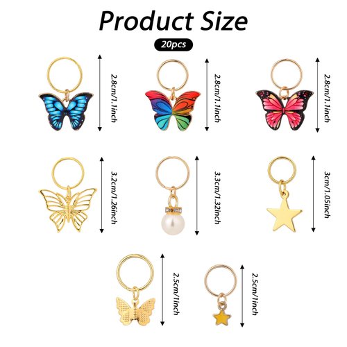 Qianyu 20 Pcs Gold Butterfly Hair Clips Spring Hair Jewelry Dreadlock Accessories Beautiful Colorful Butterflies Metal Pendant Charms No Slip Braid Clips Gifts for Women and Teens Girls
