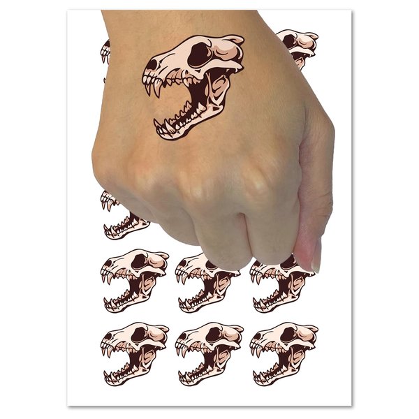 Gray Wolf Skull Temporary Tattoo Water Resistant Fake Body Art Set Collection - 54 1" Tattoos (1 Sheet)