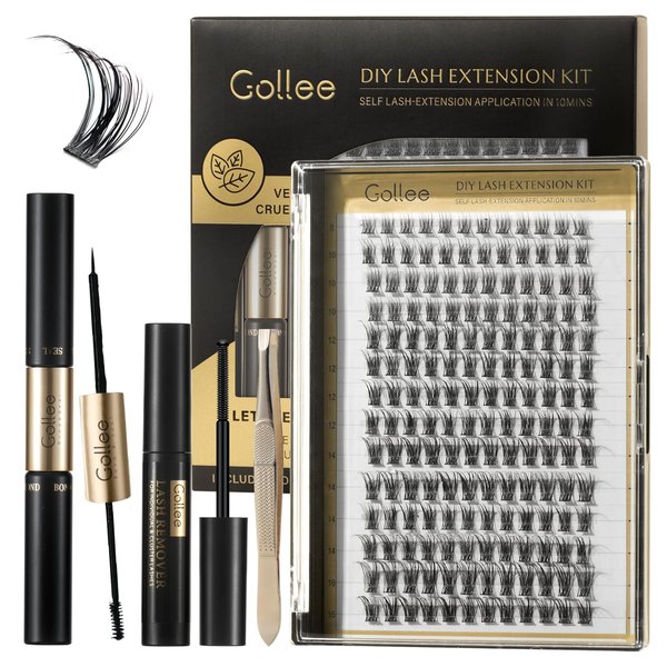 DIY Lash Extension Kit 168PCS Lash Cluster Kit Natural With Lash Bond and Seal,Remover,Applicator, Lash Cluster,Individual Lashes Kit 0.07D 8-16MM Mix (Style-Wispy) for Applicator at Home