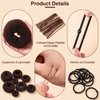 Amrules Hair Bun Maker Set, 8 Pieces Donut Hair Bun Maker with 10 Pieces Black Rubber Bands and 20 Pieces Bun Bobby Pins for Ladies, Brown