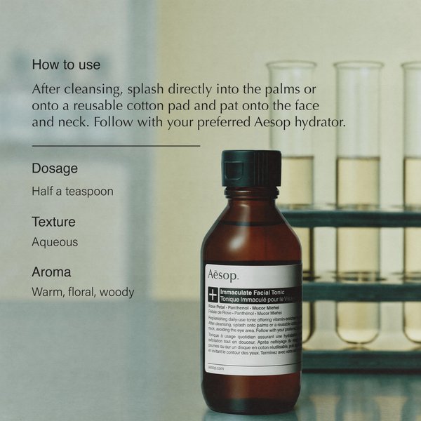 Aesop Immaculate Facial Tonic - Vitamin-Rich, Hyrdating Gentle Exfoliant - for Refined Skin Texture - 3.3 fl oz