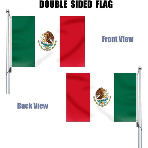 REIDFERR Mexican flag 3x5 Double Sided Mexico Flag Vivid Color Polyester Mexican MX National Flags Long Lasting with 2 Brass Grommets for Outdoor Car Hood Room Wall