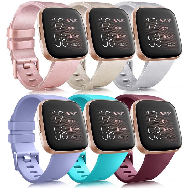 6 Pack Sport Bands Compatible with Fitbit Versa 2 / Fitbit Versa/Versa Lite/Versa SE, Classic Soft Silicone Replacement Wristbands for Fitbit Versa Smart Watch Women Men (6 Pack C, Small)