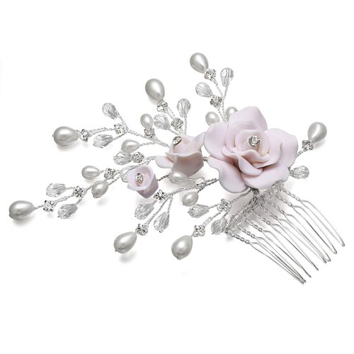 SAMKY Handmade Flower Rhinestone Crystal Pearl Bridal Wedding Tiara Hair Comb FC047