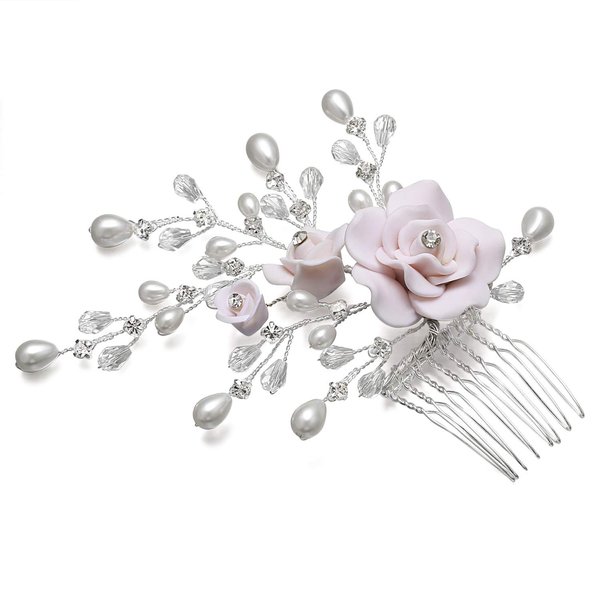 SAMKY Handmade Flower Rhinestone Crystal Pearl Bridal Wedding Tiara Hair Comb FC047