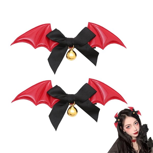 Halloween Bat Hair Bow Clips Halloween Costume Accessories for Kids Adults Red Bat Hair Clips Barrettes Pins Halloween Cosplay Costume Gothic Bell Halloween Hair Clip Pin Accessories