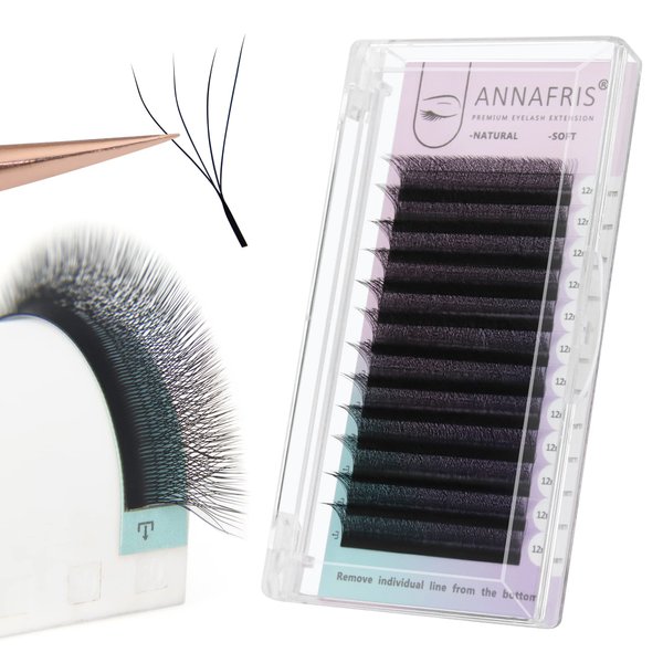 ANNAFRIS 4D Premade Fan W Shape Eyelash Extensions 0.07 D Curl 12mm Volume Self Fanning False Lashes Makeup Supplies Professional Use Lash Extension(0.07 D, 12mm)