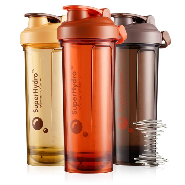 Super Hydro Protein Shaker Bottle [3 PACK] - 28oz - BPA-Free, Dishwasher Safe Shakers For Protein Powder Mixes, Pre-workout Cup for Gym, Office, Travel (Sand, Clay, Soil)