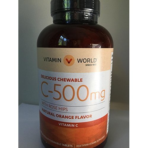 Vitamin World Vitamin C 500 mg with Rose Hips Natural Orange Flavor, 250 Tablets