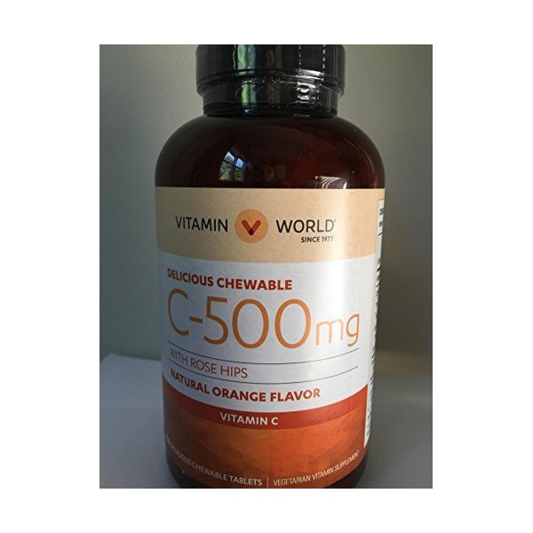 Vitamin World Vitamin C 500 mg with Rose Hips Natural Orange Flavor, 250 Tablets