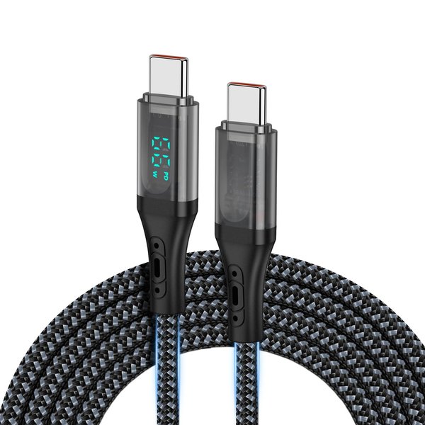 NeceUe USB C to C Super Fast Charging Cable[66W], LED Display, Transparent Shell Digital Wattage Meter[3.3ft],Data Transfer for iPhone 15/Pro/Plus/Max,Compatible with iPad MacBook Galaxy Pixel