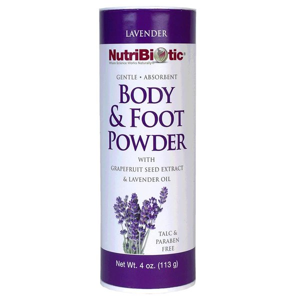 NutriBiotic – Body & Foot Powder with Lavender Essential Oil, 4 Oz | with Grapefruit Seed Extract | Vegan & Non-GMO | Talc, Paraben & Gluten Free | Gentle & Absorbent