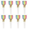 Unique Vibrant Rainbow Stripe Squawker Blowouts, 8 Count, Eco-Friendly Paper Celebration Noise Makers - Perfect For Birthday Parties & Events