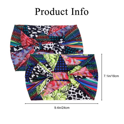 TERSE 2 Packs Headbands for Women Boho Extra Wide 7’’ Head Bands African Pink Leopard Knotted Non Slip Fashion Vintage Printed Hair Band Stretch Yoga Workout Hairbands Turban Bandana for Girls