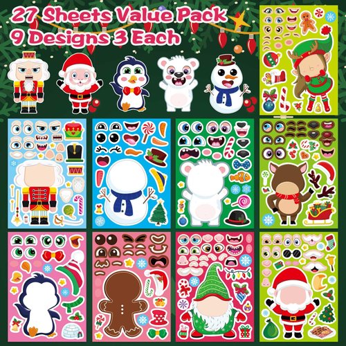 27 Sheets Christmas Stickers for Kids Make a Face Stickers Make Your Own Christmas Characters Mix and Match Stickers Santa Snowman Reindeer Christmas Crafts Activities Games Party Favors Supplies