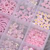 Pink 3D Nail Charms and Gems Flatback Nail Pearls Set, 8 Styles Nail Bows Charm, 8 Nail flowers Butterlies, Star Heart Moon Shell Bear Cute Nail Jewels, Nail Rhinestone for DIY Nail Art Tweezer
